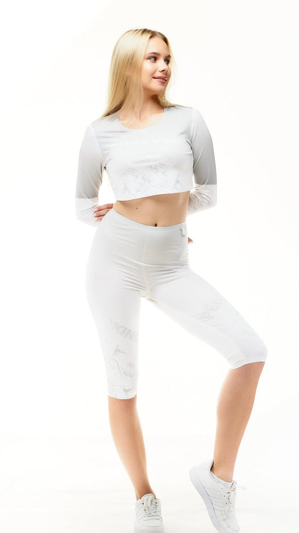 lookingperfect.fashion Frost / T-shirt CRYSTAL - LONG SLEEVE CROP TSHIRT & HIGH WAIST CAPRI LEGGINGS SET