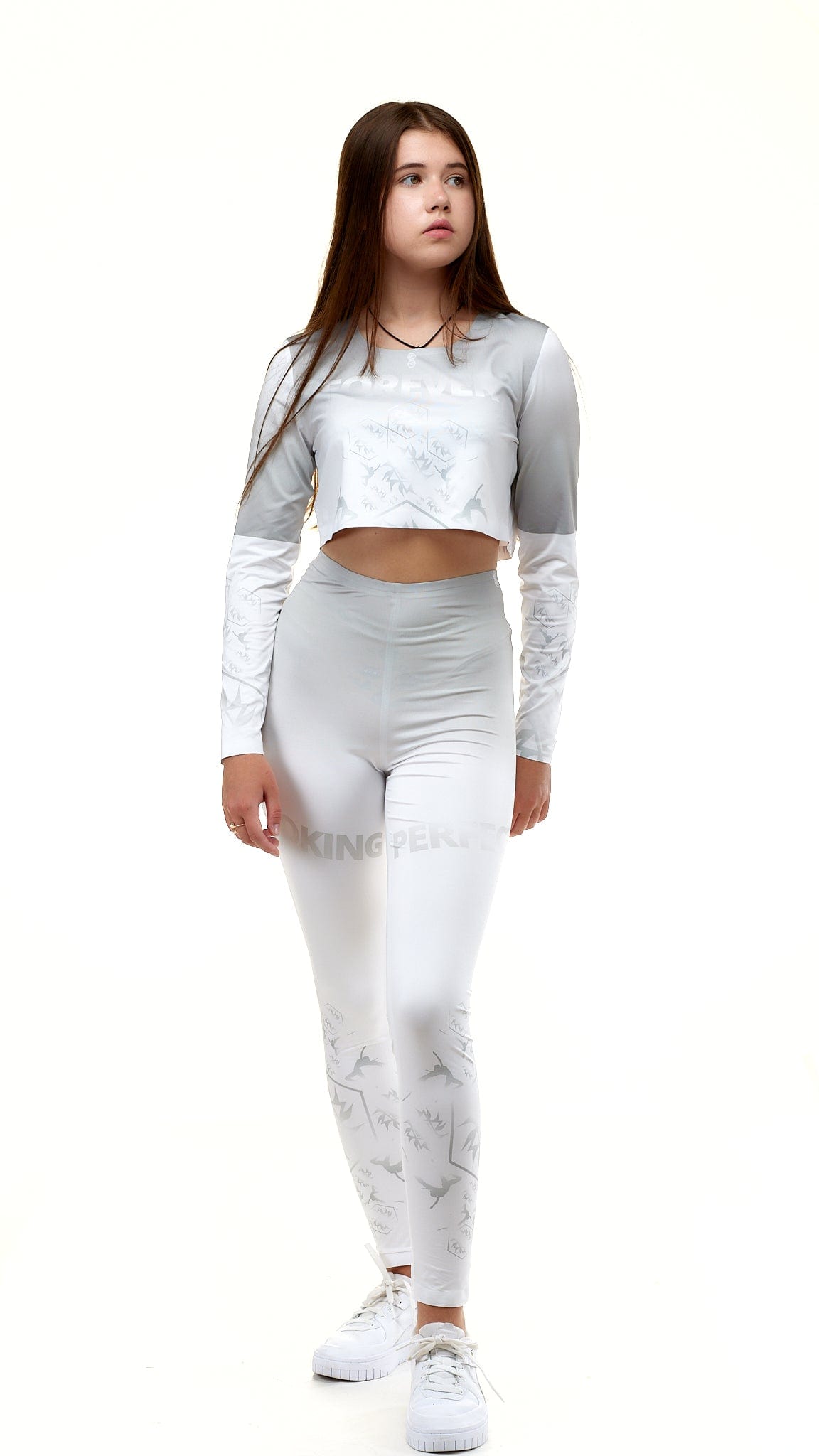 lookingperfect.fashion Royal Grey / T-shirt ROYAL GREY - LONG SLEEEVE CROP TSHIRT & HIGH WAIST LEGGINGS SET